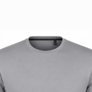 Light gray crew-neck T-shirt shown from the top, focusing on neckline and collar edge for product detail.