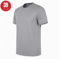 Gray short-sleeve T-shirt, front view with a plain design and a red 3B Stok logo in the top-left corner