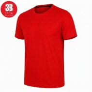Red short-sleeve crew-neck T-shirt on white background.
