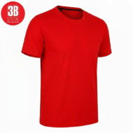 Red short-sleeve T-shirt on a white backdrop, with a small red logo in the top-left corner reading '3B STOK'.