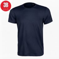 Navy blue short-sleeve T-shirt on a white background with a red 3B Stok logo in the top-left corner
