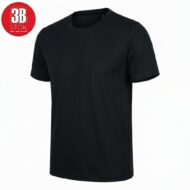 Plain black T-shirt on white background with a red 3B STOK logo in the top-left corner.
