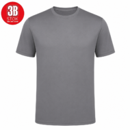 Grey short-sleeve T-shirt on a white background, with a red circular 3B STOK logo in the upper-left corner (product image).