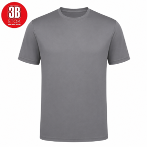 Grey short-sleeve T-shirt on a white background, with a red circular 3B STOK logo in the upper-left corner (product image).