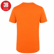 Back view of a bright orange short-sleeve T-shirt on a white background.