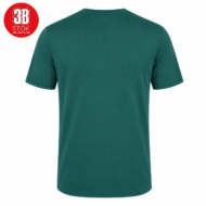 Back view of a green short-sleeve T-shirt with a red circular 3B STOK logo in the top-left corner (logo reads '3B STOK').