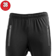 Black athletic pants with an elastic waistband and zippered pockets on each hip.