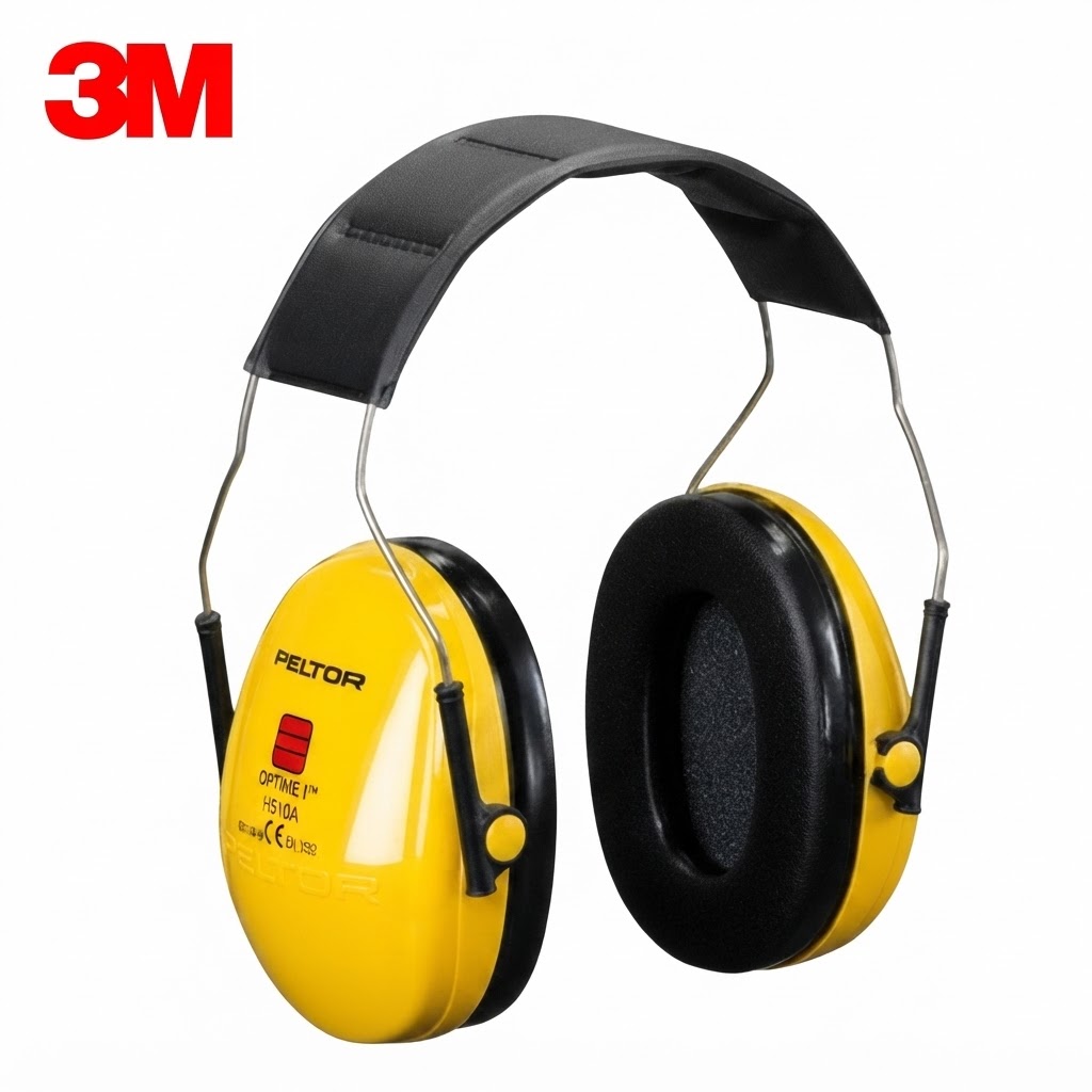 Yellow Peltor hearing protection earmuffs with black ear cushions and metal headband, 3M logo visible in top-left corner.