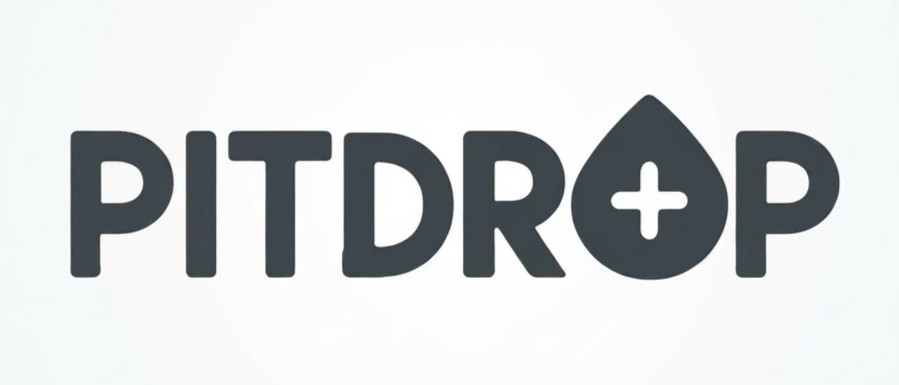 PitDrop logo: the word 'PITDROP' in bold letters with a dark droplet shape containing a white medical cross.