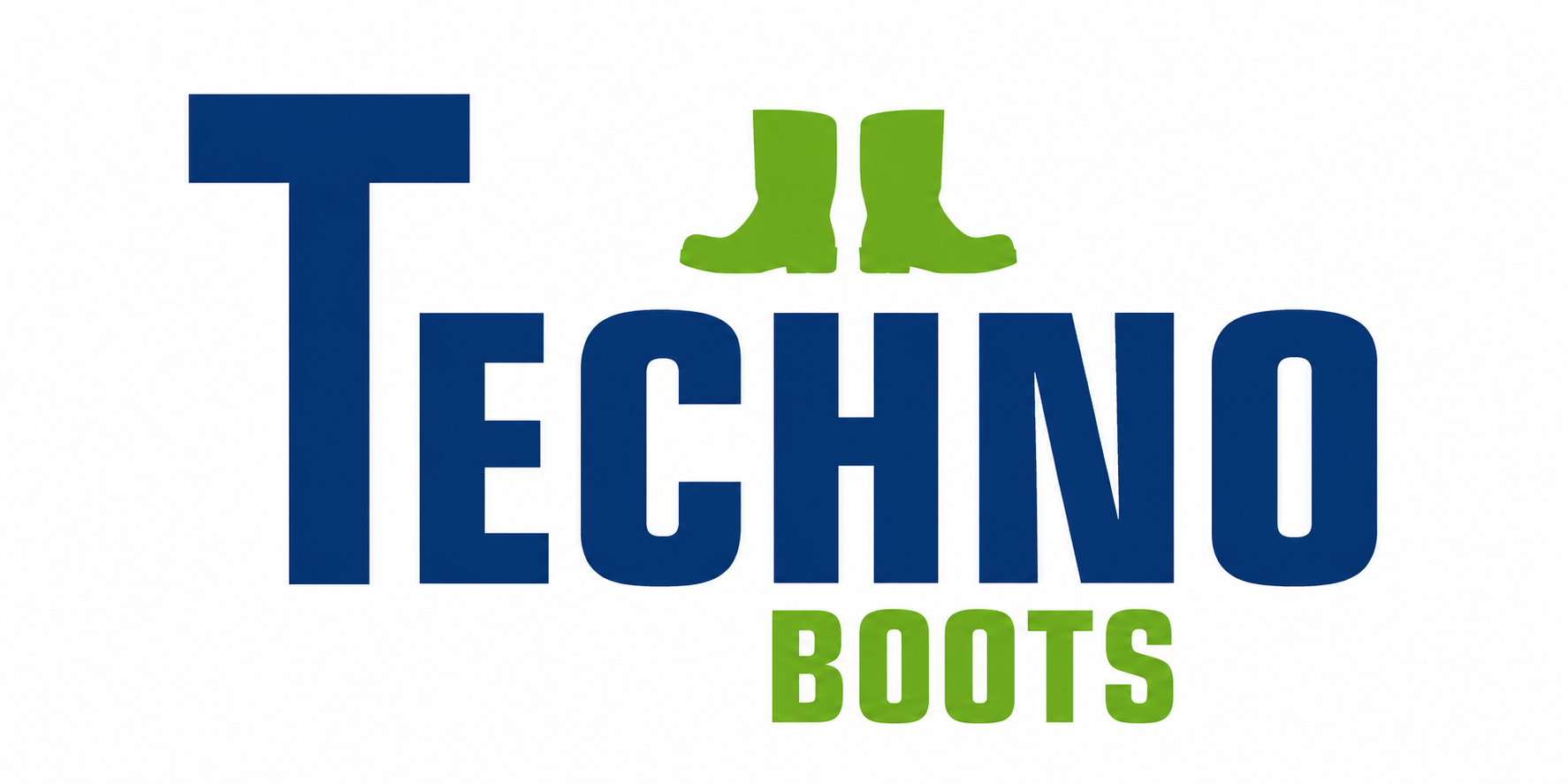 Techno Boots logo: blue 'TECHNO' text with green boot silhouettes above and green 'BOOTS' text below.