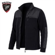 Black zip-front jacket with padded shoulder panels and a left chest pocket, displayed on a white background with a Wolfstar logo in the top-left corner.