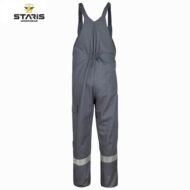 Staris Workwear gray coverall with adjustable shoulder straps, multiple pockets, and reflective bands on the lower legs.