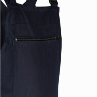 Navy backpack with a horizontal front zipper pocket in view.