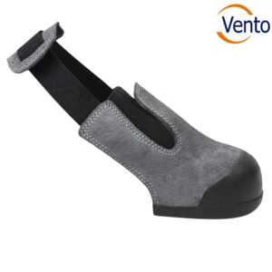 Grey suede safety shoe with reinforced black toe cap and back strap, Vento brand.
