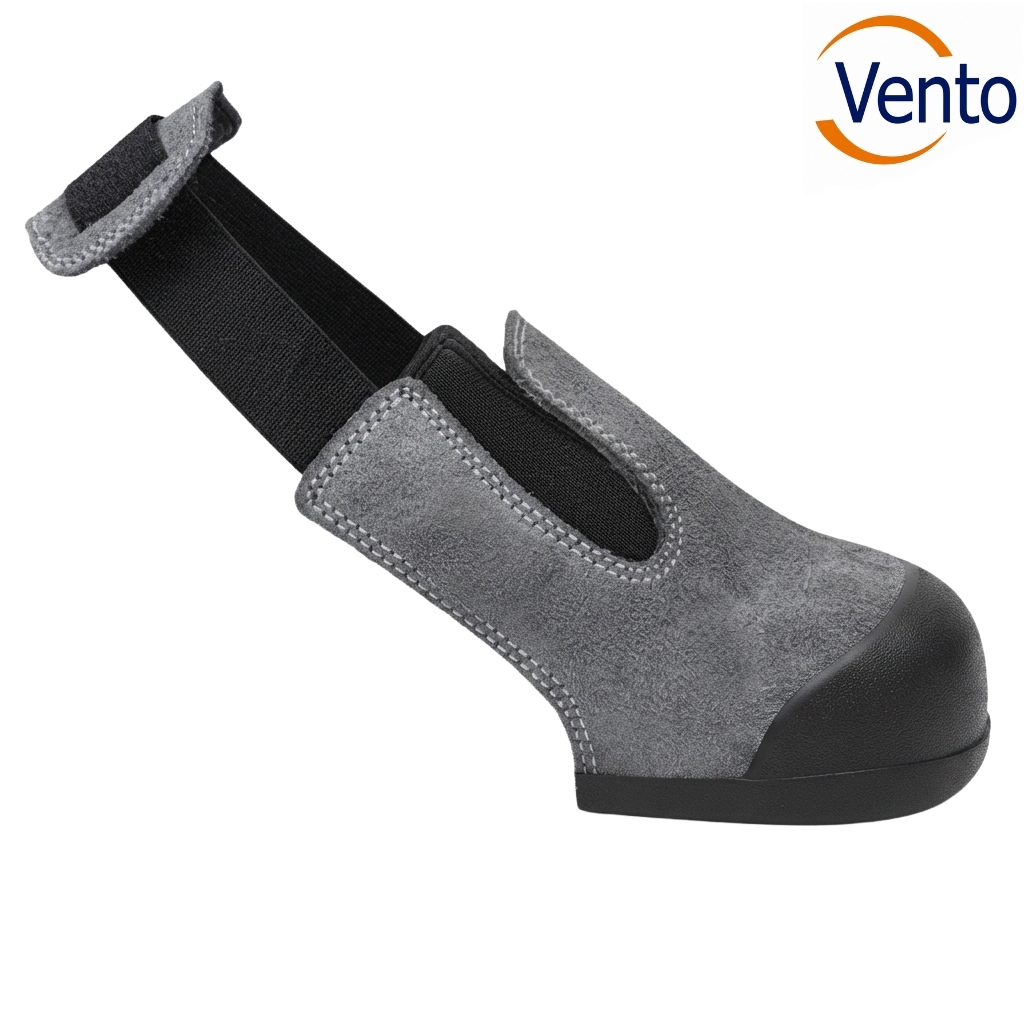 Grey suede safety shoe with reinforced black toe cap and back strap, Vento brand.