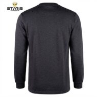 Back view of a dark gray long-sleeve knit shirt with a simple crew neck and no visible graphics on the back.