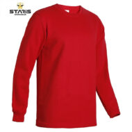 Red long-sleeve crewneck shirt from Staris Workwear, plain front with logo in corner.