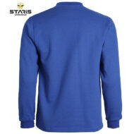 Back view of a royal blue long-sleeve work shirt with ribbed cuffs and collar; Staris Workwear logo in the top-left corner.