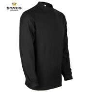 Black long-sleeve crew-neck shirt displayed on a white background, with the Staris Workwear logo in the top-left corner.