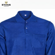 Royal blue polo shirt with a left chest pocket, shown from the chest up; Staris Workwear logo in the top-left corner.