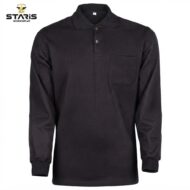Black long-sleeve polo shirt with a chest pocket on a white background; Stars Workwear logo visible in the top-left corner