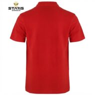 Back view of a plain red short-sleeve work T-shirt, with Staris Workwear logo in the top-left corner.