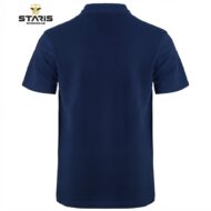 Back view of a navy polo shirt with short sleeves; Staris Workwear logo appears in the top-left corner.
