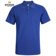 Blue polo shirt with short sleeves and a chest pocket, branded Staris Workwear in the top-left corner