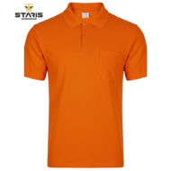 Orange polo shirt with short sleeves and a left chest pocket, featuring STARS Workwear branding.