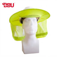 Neon yellow beekeeping hat with mesh veil on a mannequin head