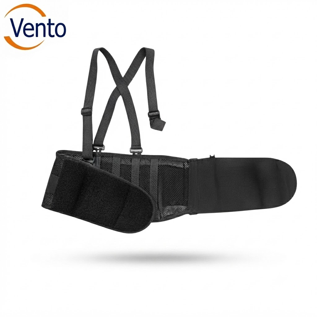 Vento black back support belt with cross-back suspenders for lifting