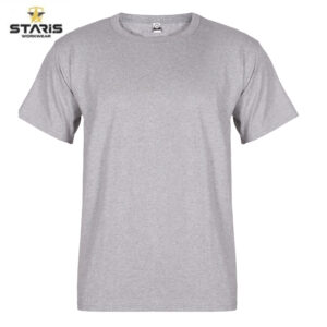 Light gray short-sleeve T-shirt on a white background with the Staris Workwear logo in the top-left corner.
