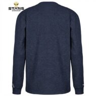 Back view of a navy-blue long-sleeve shirt; Staris Workwear logo in the top-left corner.