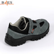 Grey toddler/childs sneaker with Velcro strap, black heel collar, and chunky black sole on white background”] ,