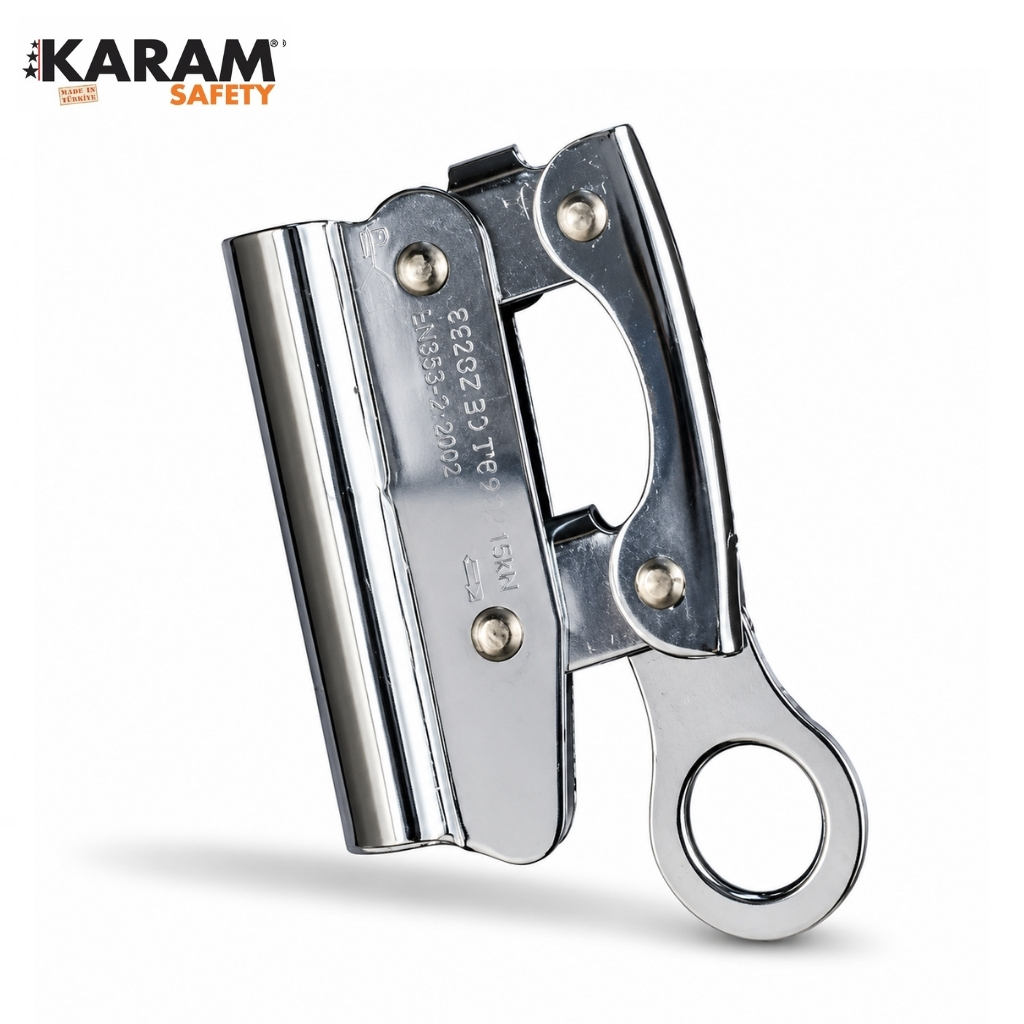 Chrome-plated hand tool with a ring-shaped handle and locking jaws, shown against a white background (brand: KARAM SAFETY).