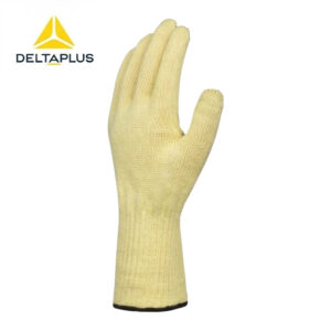 Yellow knitted safety glove with ribbed cuff from Deltaplus