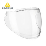 Clear plastic face shield with DeltaPlus logo, designed for full-face protection as PPE.