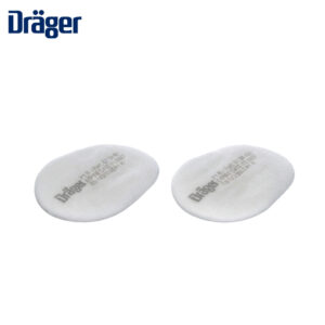 Two white oval medical pads, each with printed text, shown side by side (Dräger branding partially visible).