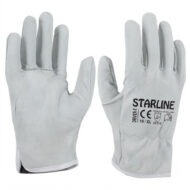 Pair of light gray protective gloves, with 'STARLINE' branding on the right glove back view.