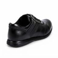 Back/right-side view of a black leather lace-up shoe on a white background, showing stitching and sole details.
