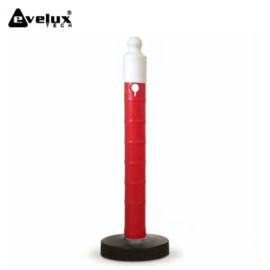 Red segmented post with a white rounded cap atop a black circular base, against a white background; Evelux Tech branding visible in the top-left corner.