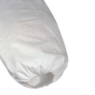 White disposable arm sleeve with an elasticized cuff, used as protective sleeve cover.
