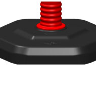 Joystick with a red coiled spring rising from a black circular base.