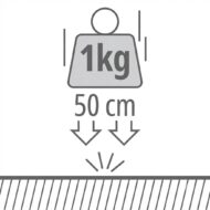 Icon showing a 1 kg weight dropping from a height of 50 cm onto a surface (drop test indicator).