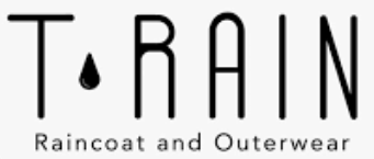 Logo for TRAIN Raincoat and Outerwear; wordmark with a water droplet between T and R.