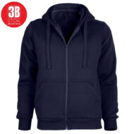 Navy blue zip-up hoodie with a drawstring hood and front pockets on a white background, red 3B Stock badge in the top-left corner.