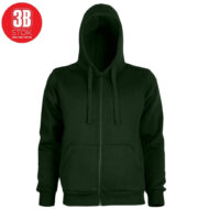 Dark green zip-up hoodie with drawstrings and front pockets on a white background.