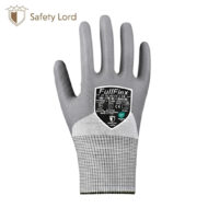 Grey protective glove with a FullFlex label on the back of the hand and a white knit cuff.