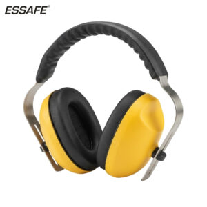 ESSAFE yellow and black over-ear safety earmuffs with padded black ear cushions and metal headband for hearing protection