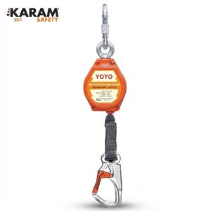 Orange YOYO vertical retractable lifeline with carabiner, used for fall protection by KARAM Safety